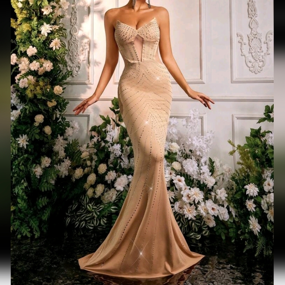 Elegant Sparkly Apricot Mermaid Maxi Skirt, Suitable For Formal Gala,Party Dress - Picture 4 of 5